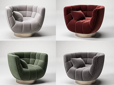 Modern Elegant Armchair With Curved Backrest Tufted Design Accent Pillow Multicolor Options And Metal Base 3d model