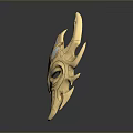 Golden Decorative Mask With Intricate Spikes And Red Gemstone Design