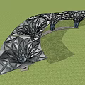 Modern Geometric Pergola Design With Metal Structure Support Columns And Outdoor Grass Field