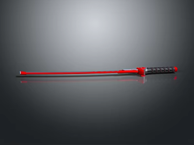 Red Long Handled Tool With Black Grip And Metallic Shaft Design 3d model
