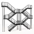Modern Multi Level Staircase With Metal Railings And Cross Structure Design 3d model