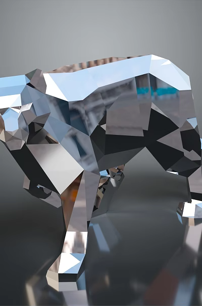 Geometric Polyhedron Style Silver Wolf Game Character With Metallic Luster And Reflective Surface 3d model