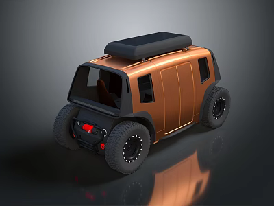 Stylish Orange Off Road Vehicle With Black Roof Rack And Rugged Tires 3d model