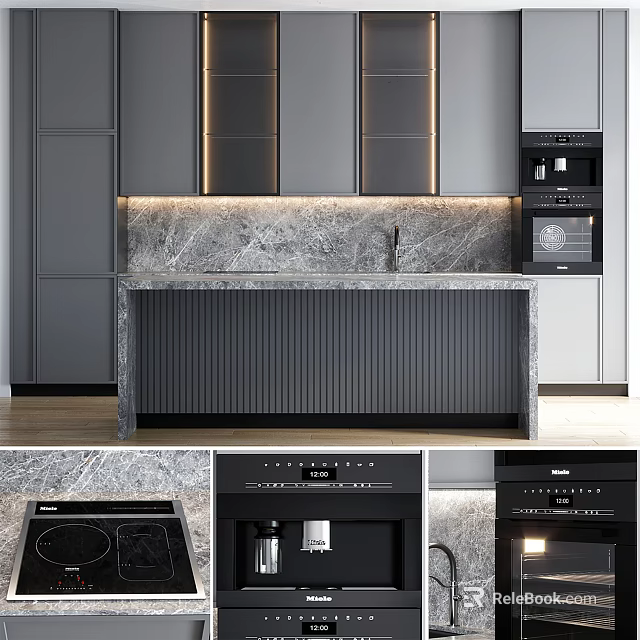Modern Kitchen Interior With Cabinets Marble Island And Appliances 3d model 