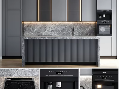 Modern Kitchen Interior With Cabinets Marble Island And Appliances 3d model