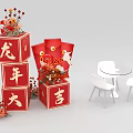 Festive Dragon Year Photo Spot With Red Cubes Decorative Flowers And White Furniture