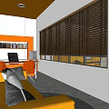 Modern Public Office Space With Orange Workstations Computers And Ergonomic Chairs Open Layout Design 3d model