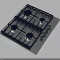 Stainless Steel Gas Cooktop With Four Burners Blue Grates And Control Knobs 3d model