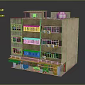 Multi Story Residential Building With Shop Front Green Awning And Air Conditioners