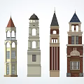 Various Stylish Tower Models With Distinct Roof Designs And Exterior Details