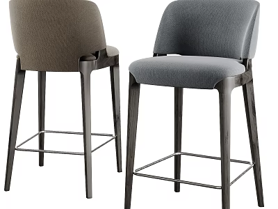 Modern Bar Stools With Brown And Gray Upholstery Wooden Frame And Metal Footrest 3d model