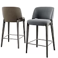 Modern Bar Stools With Brown And Gray Upholstery Wooden Frame And Metal Footrest
