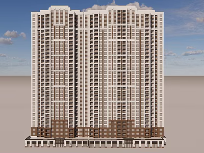 Modern High Rise Residential Building Exterior With Grid Windows And Balcony Design Details 3d model