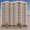 Modern High Rise Residential Building Exterior With Grid Windows And Balcony Design Details