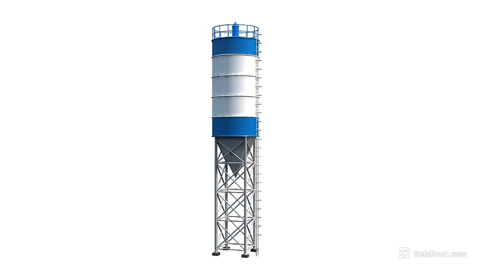 Industrial Storage Silo Equipment With Blue And White Metal Frame Structure For Material Storage 3d model 