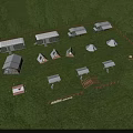 Open Scenic Garden Landscape With Caravans Tents Tables And Lush Surrounding Trees
