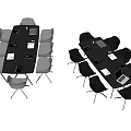 Modern Black Conference Table With White And Black Chairs Laptop And Notebooks