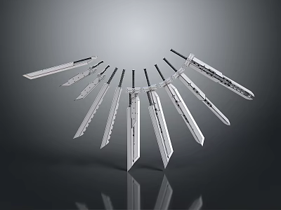 Shiny Silver Swords Displayed With Sharp Blades Arranged In Curved Arc 3d model