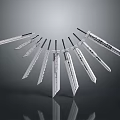 Shiny Silver Swords Displayed With Sharp Blades Arranged In Curved Arc