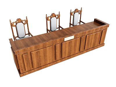 Classic Wooden Dining Table Set With Carved Back Chairs And Storage Cabinets 3d model