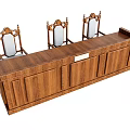 Classic Wooden Dining Table Set With Carved Back Chairs And Storage Cabinets