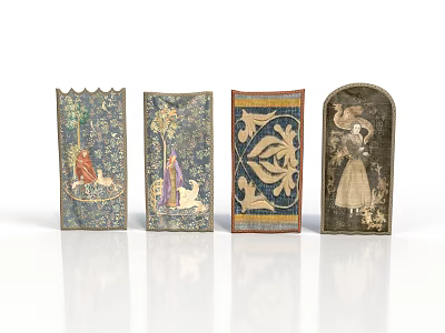 Set Of Four Decorative Panels With Floral Figural Geometric And Artistic Patterns 3d model