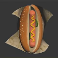Delicious Hot Dog In Paper Tray With Mustard Ketchup And Fresh Bun