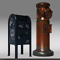 Vintage Public Mailboxes Blue And Orange With Stickers And Graffiti Design