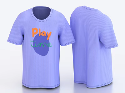 Light Blue Ribbed T-Shirt Front with Play Time Text and Purple Oval Graphic 3d model