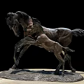 Artistic Bronze Horse Sculpture with Adult and Foal on Circular Base