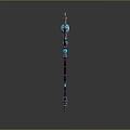 3D Rendered Fantasy Staff With Blue Gemstones Metallic Structure And Decorative Spikes