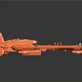 Orange Cosmic Spacecraft Model With Detailed Interstellar Engine And Wing Structures