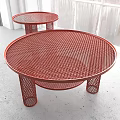 Modern Red Metal Mesh Round Top Side Table With Openwork Legs Design 3d model