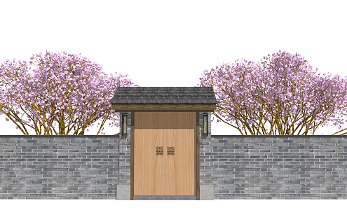 New Chinese Style Gate Patio Door 3d model