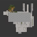 Modern Courtyard Architecture Design With Stone Walls Palm Trees And Open Space