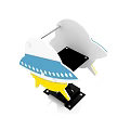 UFO Shaped Playground Equipment With White Blue Yellow Design And White Dots On Blue Section