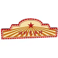 Old Times Party Sign With Red Border White Dots Red Star And Radiant Striped Background