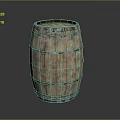 Rustic Wooden Barrel With Weathered Surface And Metal Hoops Structure