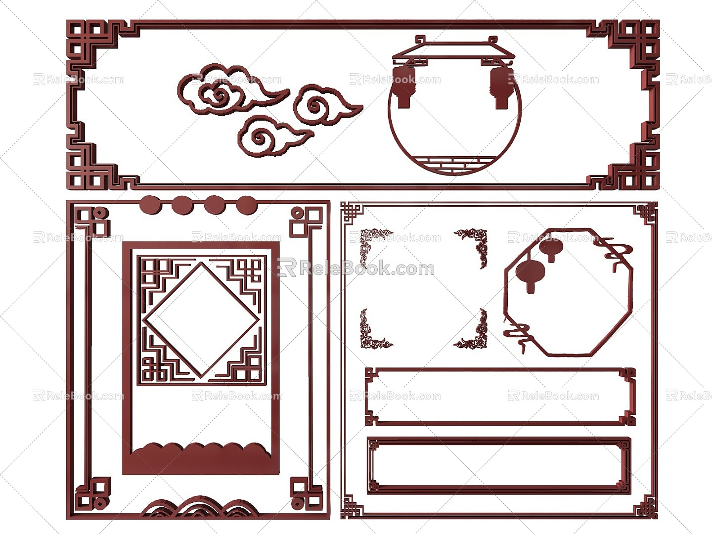 New Chinese Style Flower Lattice Window Carved Hollow Carved Window Corner Carved Gypsum Line Carved Window Pattern Carved 3d model