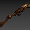 Wolf Head Designed Fantasy Weapon With Wooden Stock Metal Barrel And Golden Accents