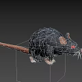 Low Poly Black Rat Character With Red Eyes And Brown Tail Paws