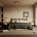 Cozy Bedroom Interior Design With Wooden Headboard Green Quilt Chandelier And Large Windows