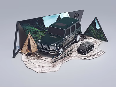 Car Display Rack With Mercedes Benz SUV And Model Car 3d model