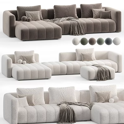 Cozy Modern Sectional Multi Seater Sofa With Plush Fabric Pillows Throw Blanket And Color Options 3d model