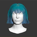 White Head Model Featuring Turquoise Short Hair With Bangs And Facial Features