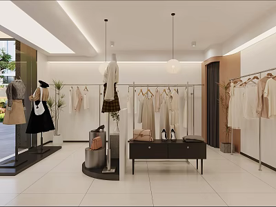 Bright Modern Minimalist Clothing Store Interior With Neat Garment And Fashion Accessory Displays 3d model
