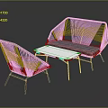 Modern Green Woven Furniture Set With Sofa Chair And White Metal Frame Table
