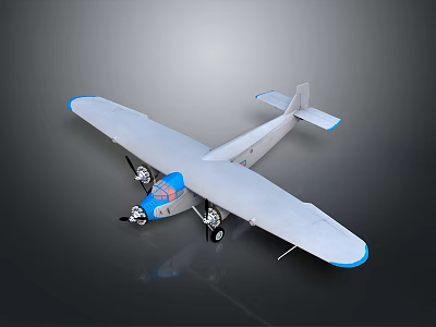 Blue And White Airplane With Single Wing Propeller Landing Gear And Tail Design 3d model