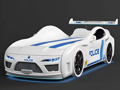 White Police Car With Blue Stripes PRO 7000 Black Wheels And Lights 3d model