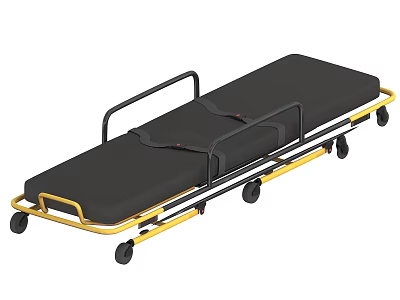Durable Medical Stretcher With Black Mattress Yellow Frame Handrails And Wheels 3d model